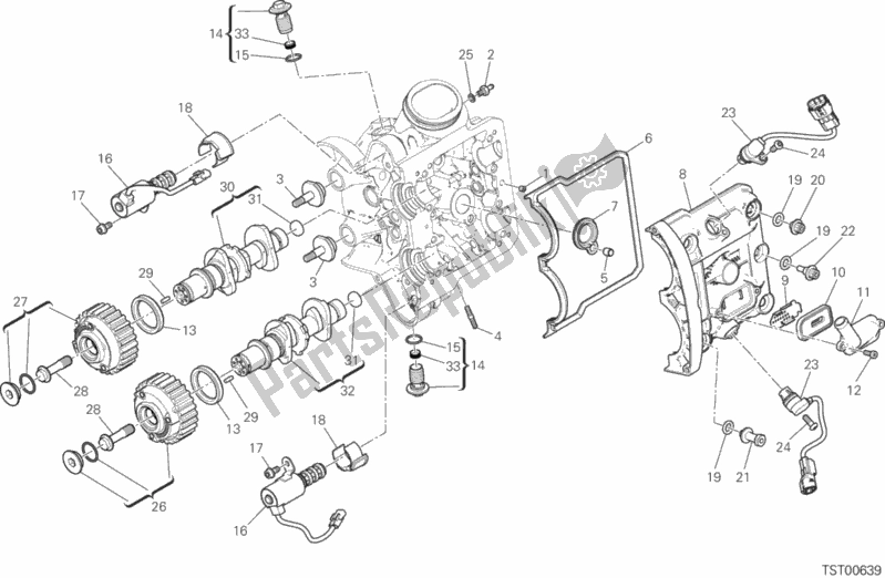 All parts for the Horizontal Head Timing System of the Ducati Multistrada 1260 Enduro USA 2019